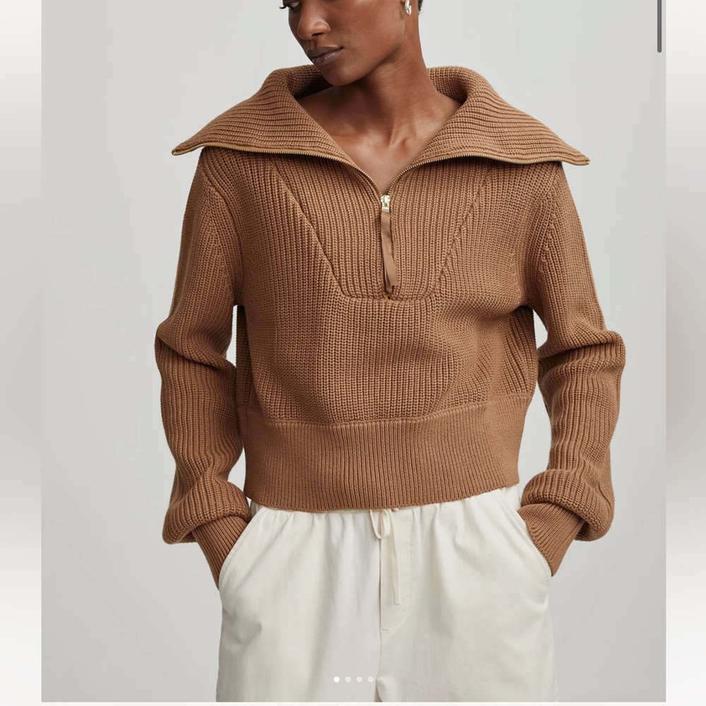 Varley Mentone Half-Zip Knit Pullover in Golden Bronze, Size XS